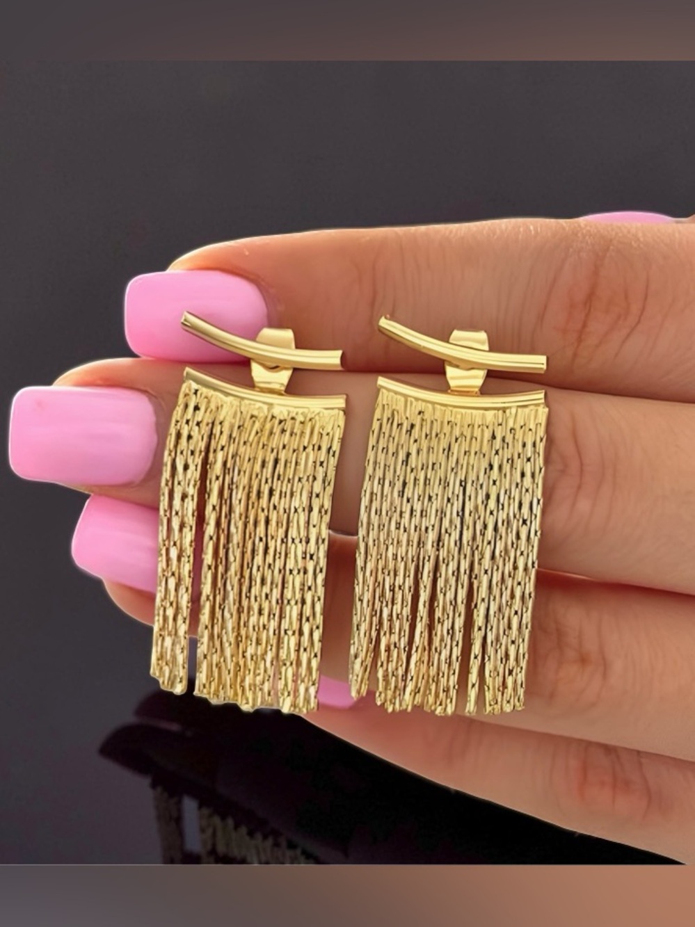 Gold Fringe Tassel Drop Jacket Earrings - Elegant Women Jewelry